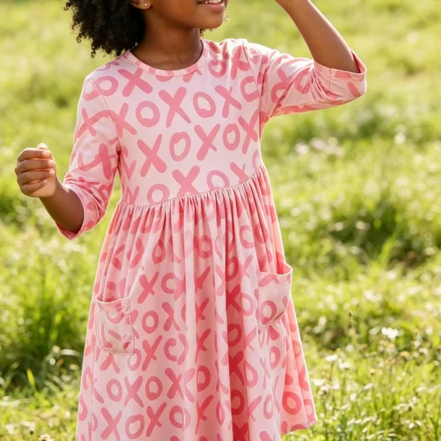 Summer Kids Toddler a Line Dresses Children's Baby Girls XOXO Pocket Twirl Dress product image 1
