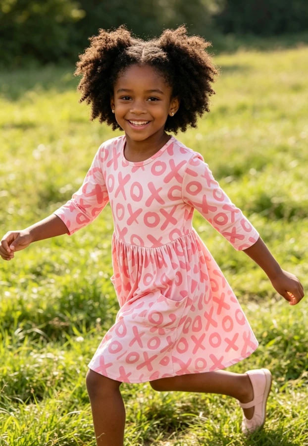 Summer Kids Toddler a Line Dresses Children's Baby Girls XOXO Pocket Twirl Dress product image 2