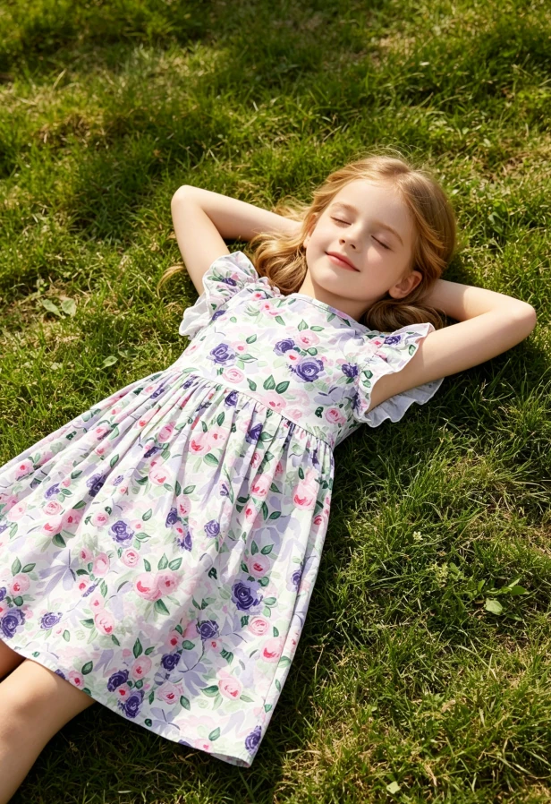 Custom Printed Milk Silk Children's Baby Girls Lavender Love Flutter Sleeve Twirl Dress product image 3