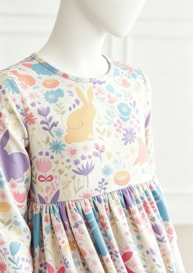 Custom Summer Printed Children's Baby Girls Pastel Floral Bunnies Pocket Twirl Dress product image 4