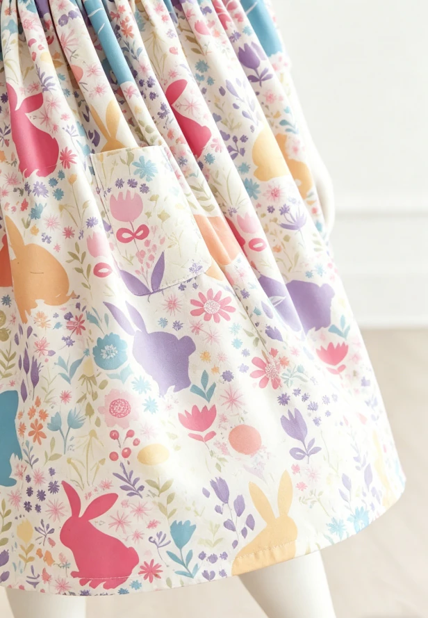 Custom Summer Printed Children's Baby Girls Pastel Floral Bunnies Pocket Twirl Dress product image 6