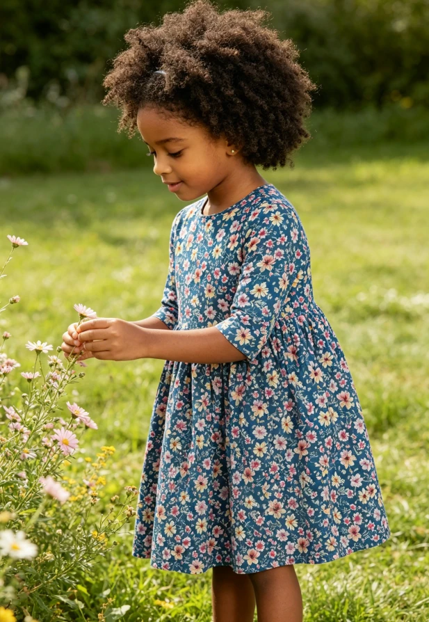 Hot Selling Milk Silk Fabric Breathable Children's Baby Girls Floral Pocket Twirl Dress product image 2