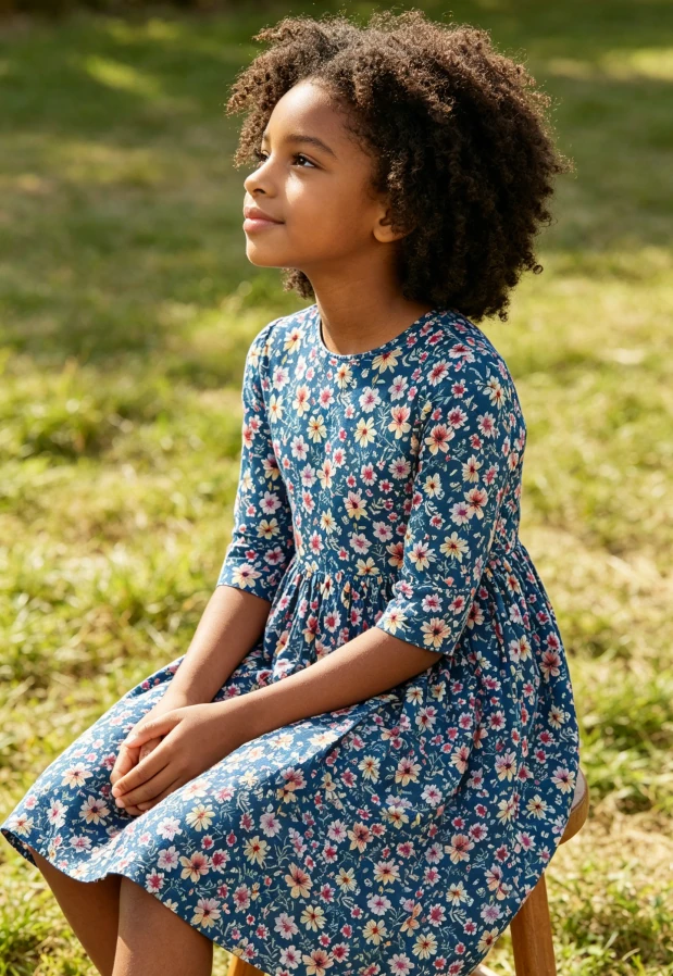 Hot Selling Milk Silk Fabric Breathable Children's Baby Girls Floral Pocket Twirl Dress product image 3