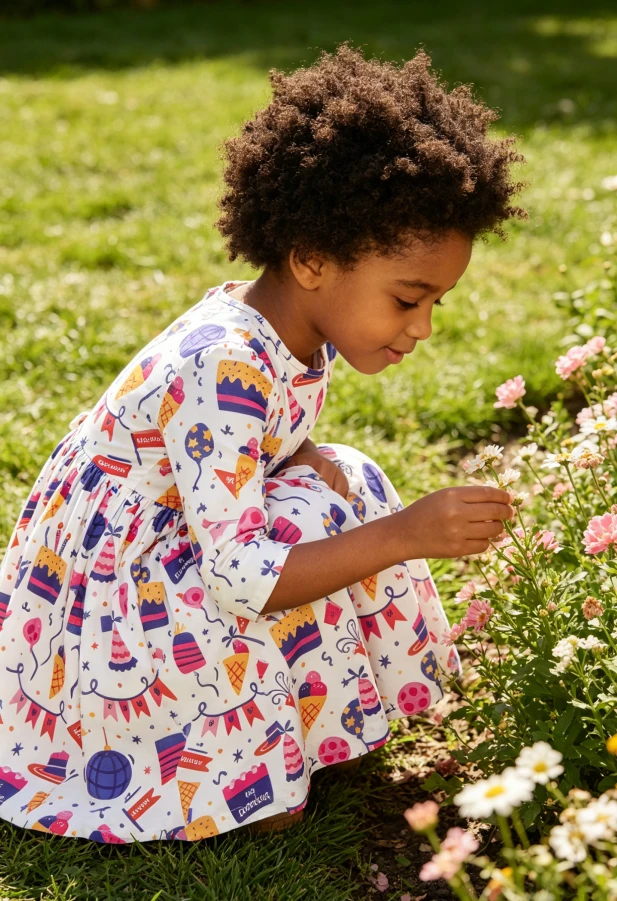 Customized High Quality Milk Silk Kids Baby Girls Happy Birthday Pocket Twirl Dress product image 2