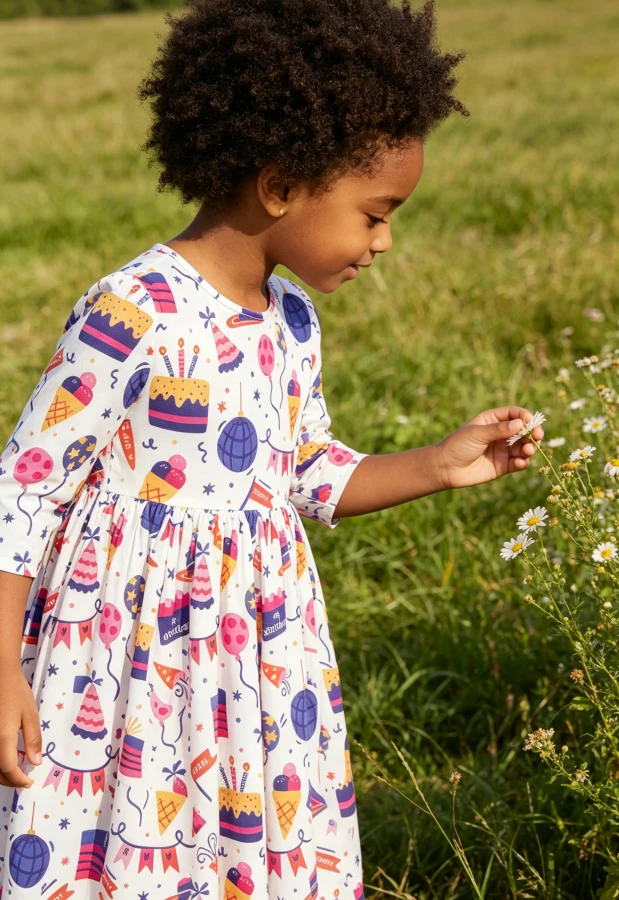 Customized High Quality Milk Silk Kids Baby Girls Happy Birthday Pocket Twirl Dress product image 3