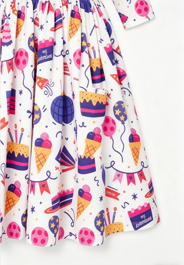 Customized High Quality Milk Silk Kids Baby Girls Happy Birthday Pocket Twirl Dress product image 4