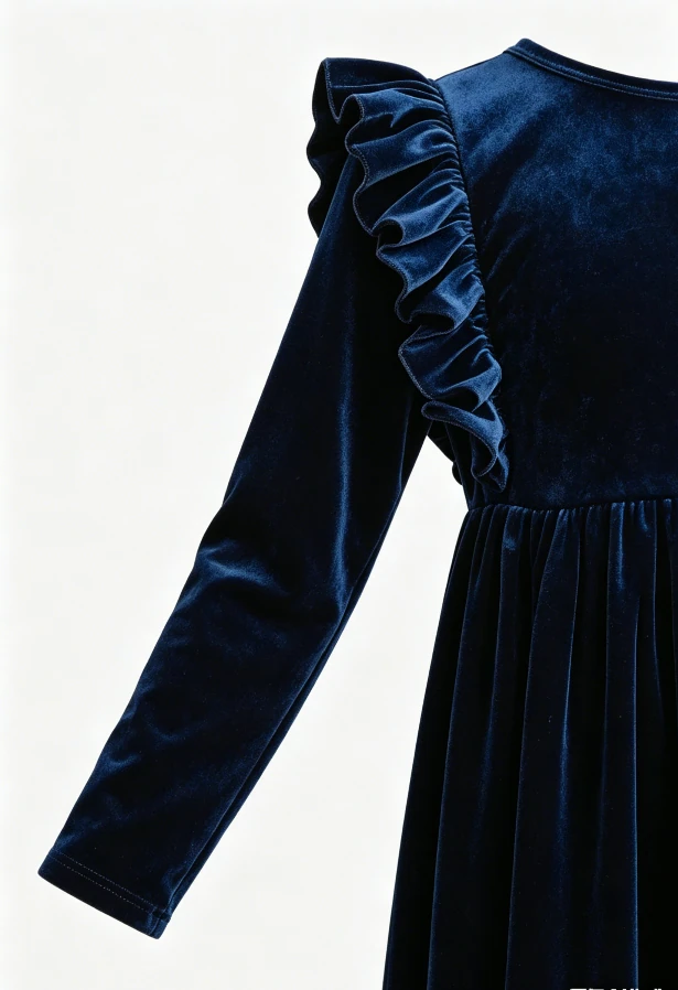 Children's Baby Girls Navy Velvet Ruffle Casual Twirl Dress product image 5