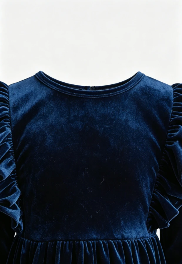 Children's Baby Girls Navy Velvet Ruffle Casual Twirl Dress product image 6