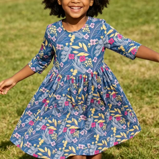 New Summer Girls Fashion Dresses Toddler Kids High Quality Flora Pocket Twirl Dress product image 1