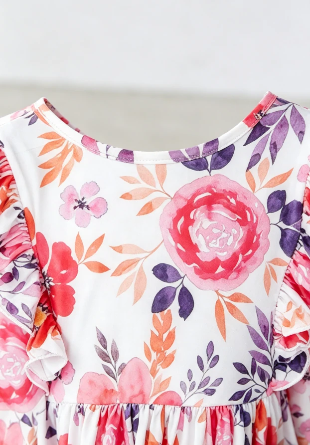 Custom Trendy Infant Toddler Child Baby Girls Tangerine Leaves Ruffle Twirl Dress product image 4