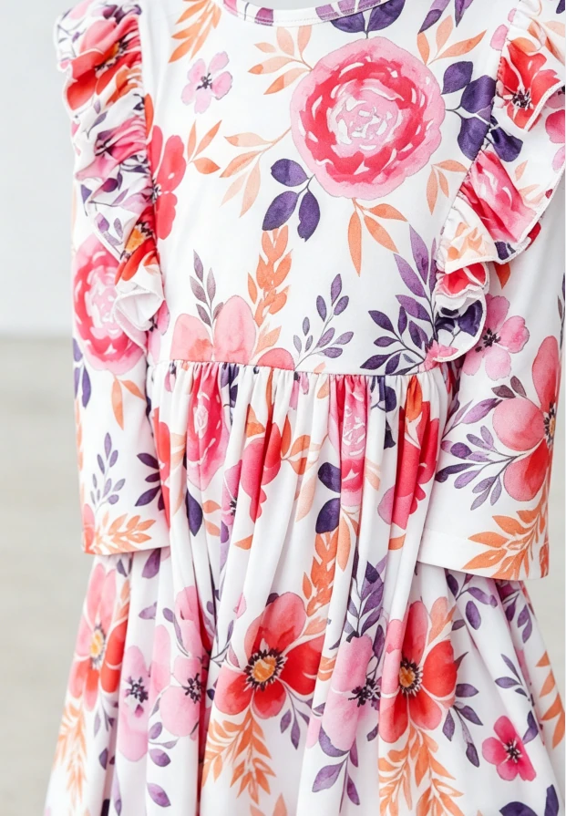 Custom Trendy Infant Toddler Child Baby Girls Tangerine Leaves Ruffle Twirl Dress product image 6