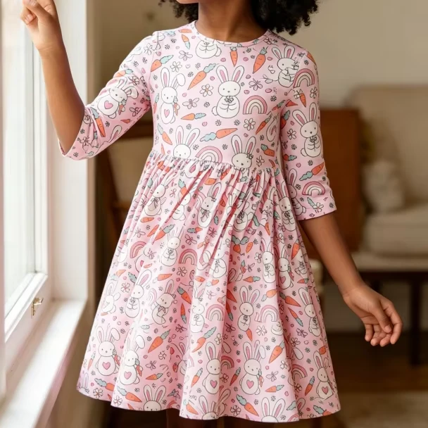 Custom Infant Toddler Dresses Child Baby Girls Teenagers Springtime Bunnies Pocket Twirl Dress product image 1