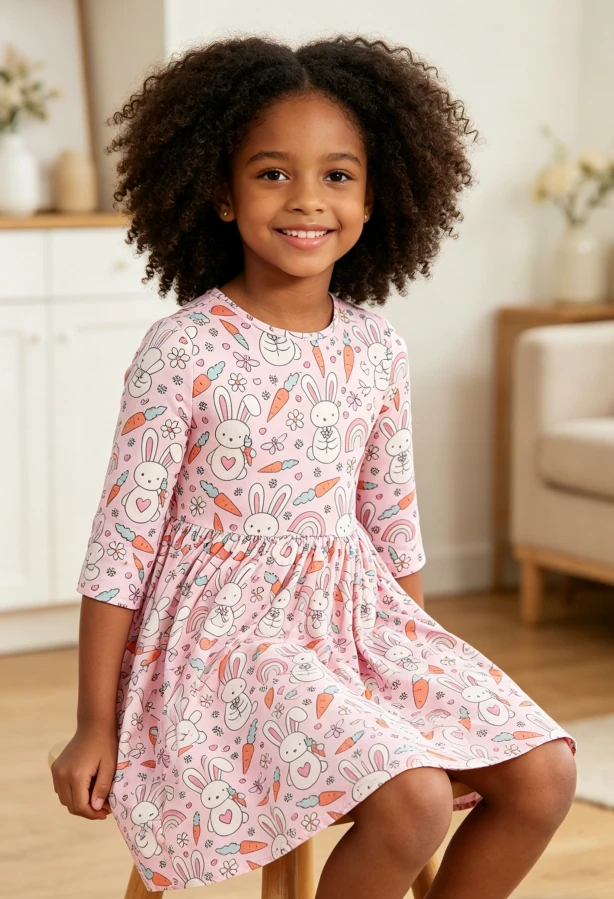 Custom Infant Toddler Dresses Child Baby Girls Teenagers Springtime Bunnies Pocket Twirl Dress product image 2