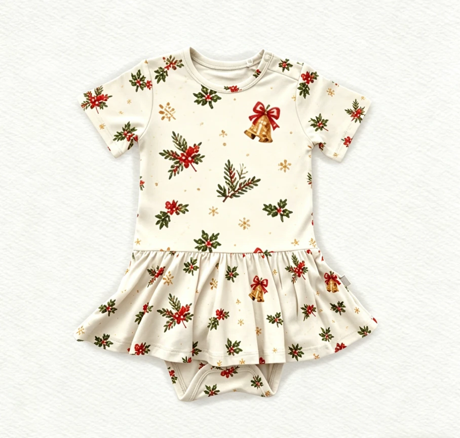 Wholesale Holiday Custom Print Baby Girls Twirl Bodysuit Dress Infant Skirted Romper Toddler Snap Button Dresses product image 1