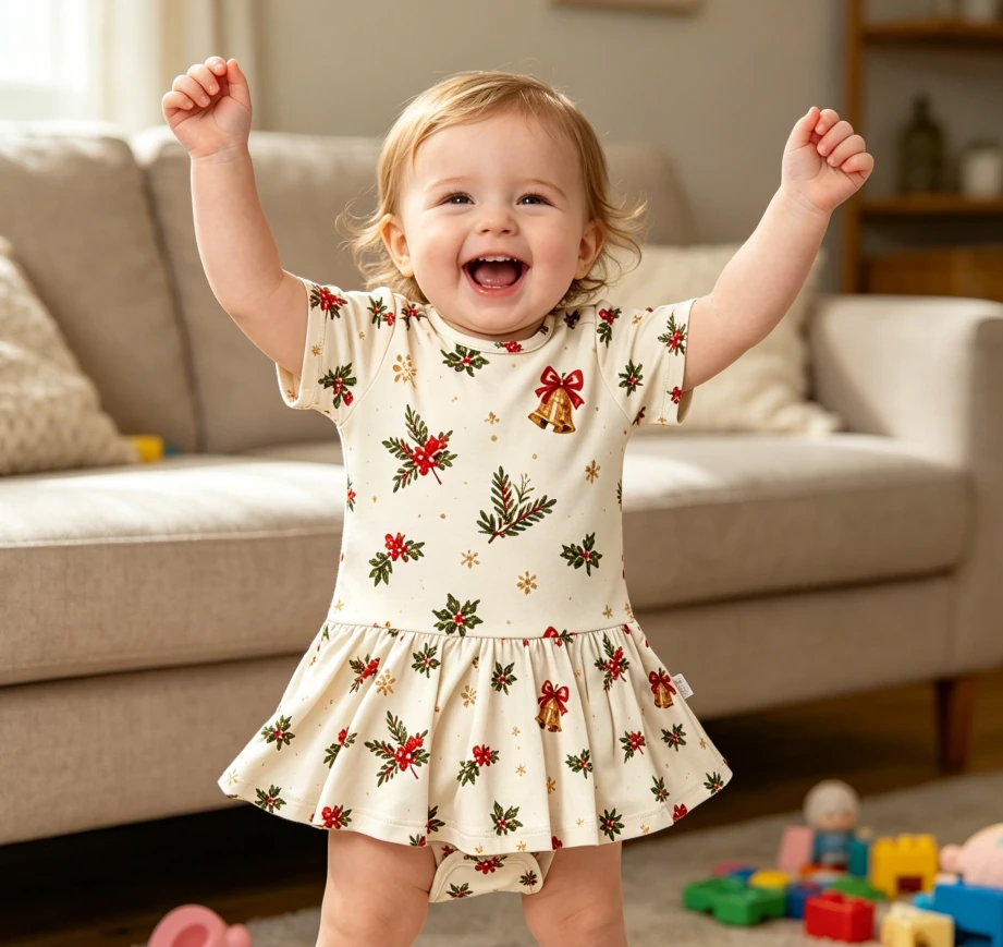 Wholesale Holiday Custom Print Baby Girls Twirl Bodysuit Dress Infant Skirted Romper Toddler Snap Button Dresses product image 2