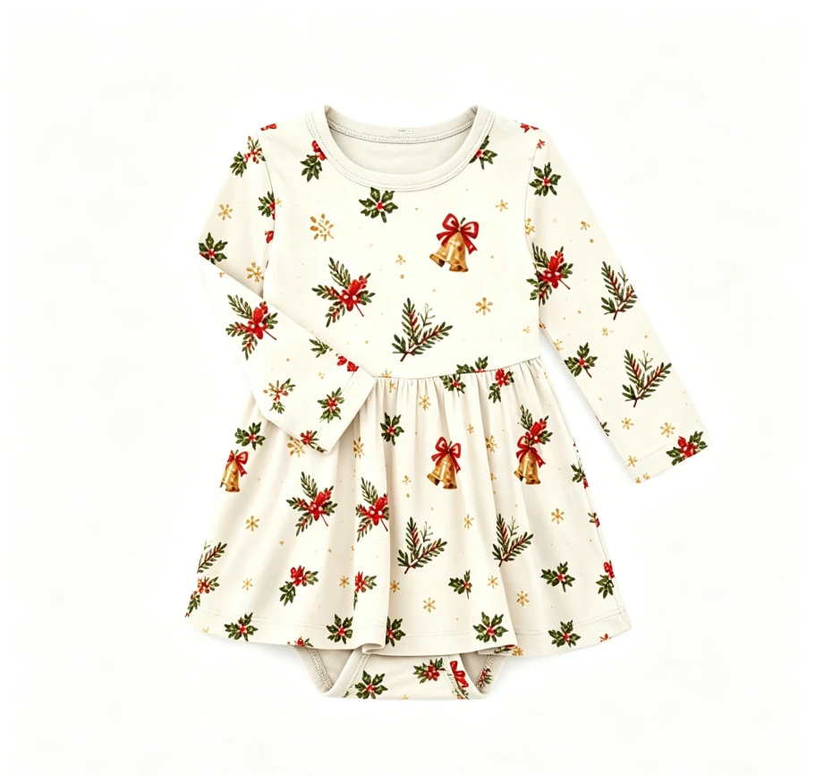 Long Sleeve Baby Girls Twirl Bodysuit Dress Infant Skirted Romper Toddler Snap Button Dresses product image 1