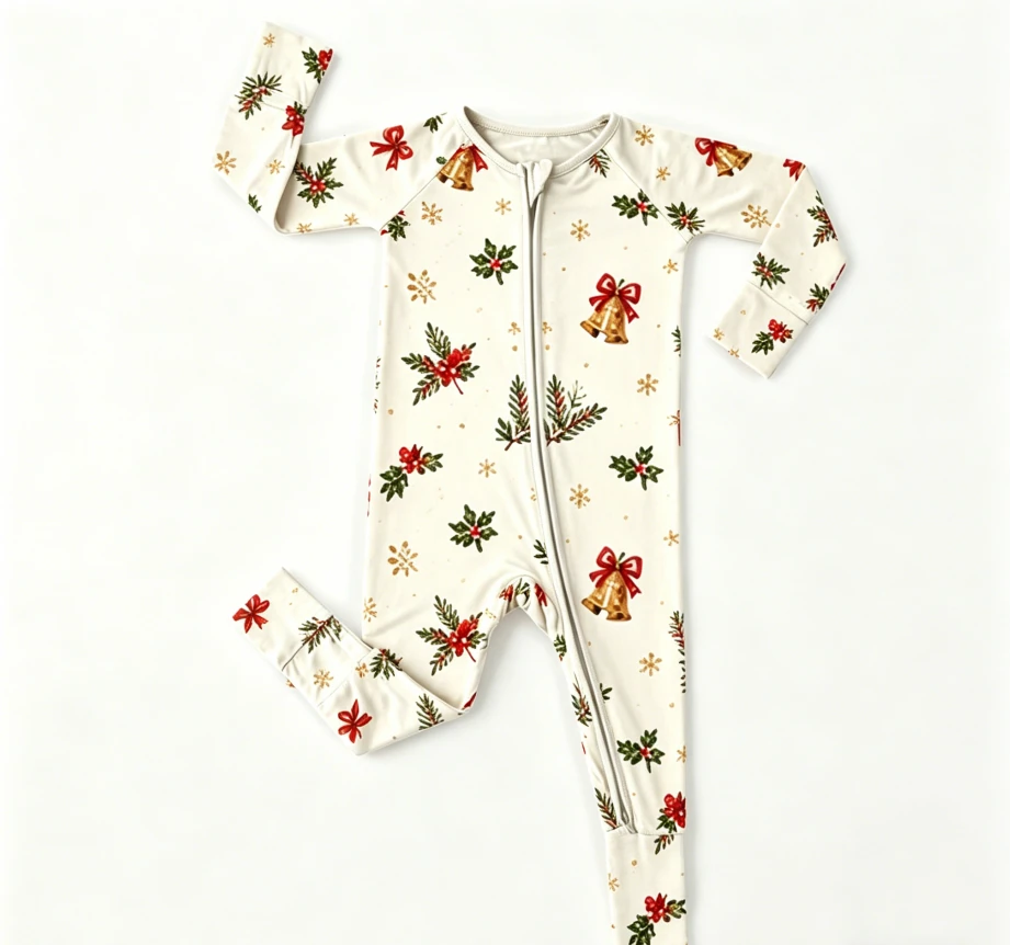 Newborn Holiday Bell Zip Footie Girls Zippy Baby Layette product image 1