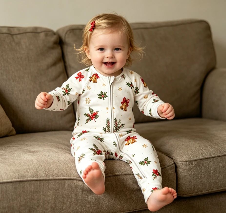 Newborn Holiday Bell Zip Footie Girls Zippy Baby Layette product image 5