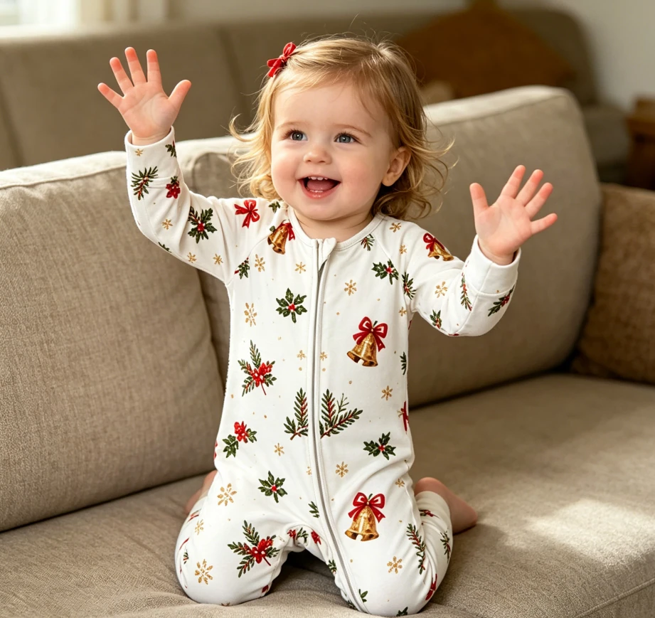 Newborn Holiday Bell Zip Footie Girls Zippy Baby Layette product image 6