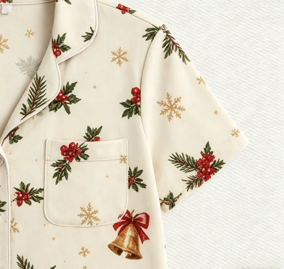 Baby Girls Christams Bell Pajamas Short Set Customized Toddler Short Sleeve Button Down PJ Set product image 4