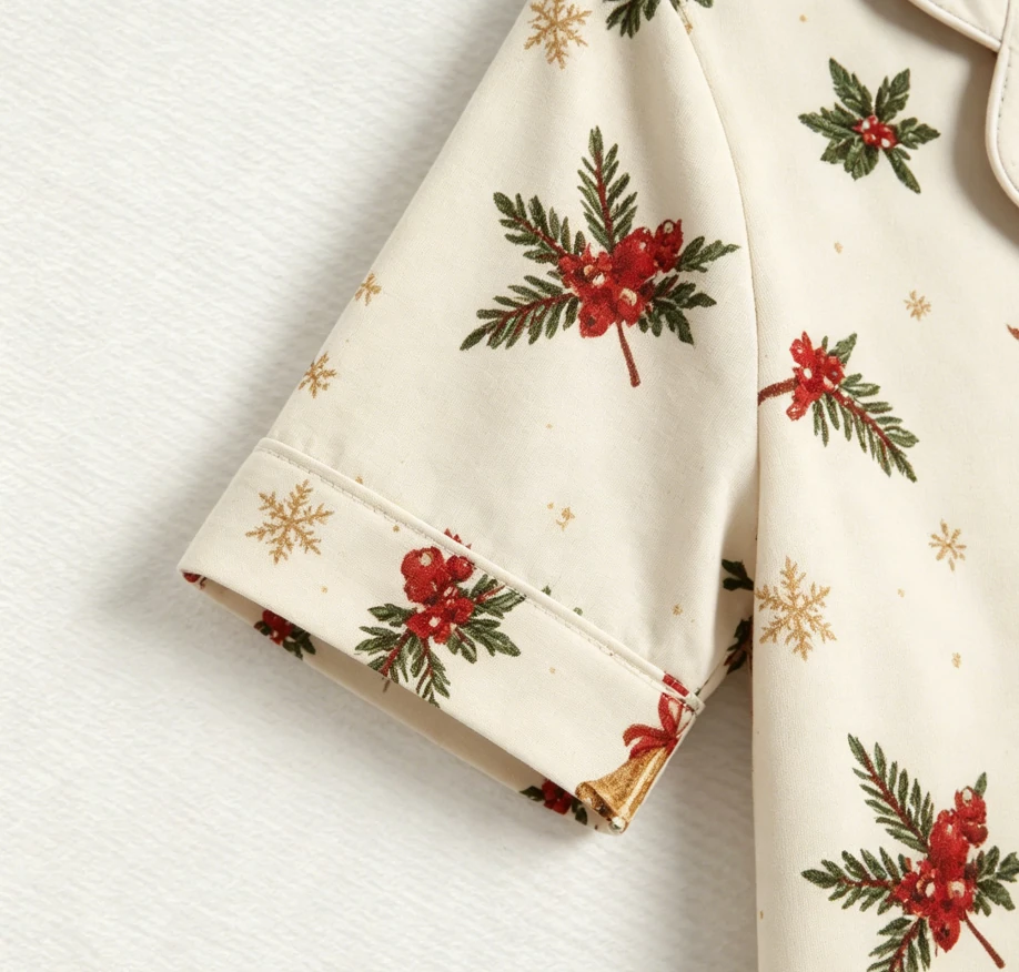 Baby Girls Christams Bell Pajamas Short Set Customized Toddler Short Sleeve Button Down PJ Set product image 5