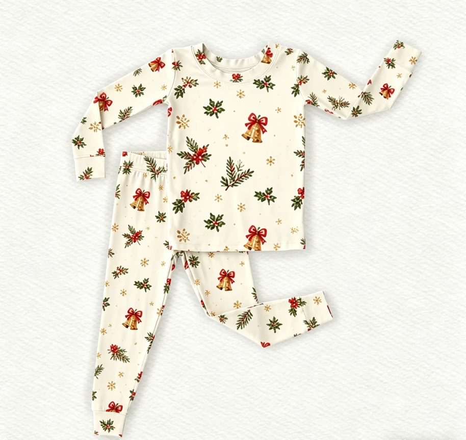 Baby Girls Christams Bell 2 Piece Pajama Customized Toddler Holiday PJ Set product image 1