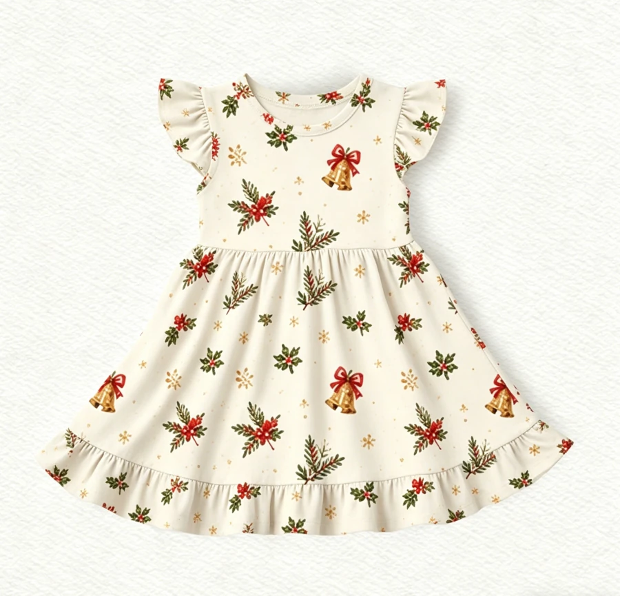 Wholesale Toddler Dresses Child Baby Girls Teenagers Ruffle Sleeve Dress with Ruffle product image 1