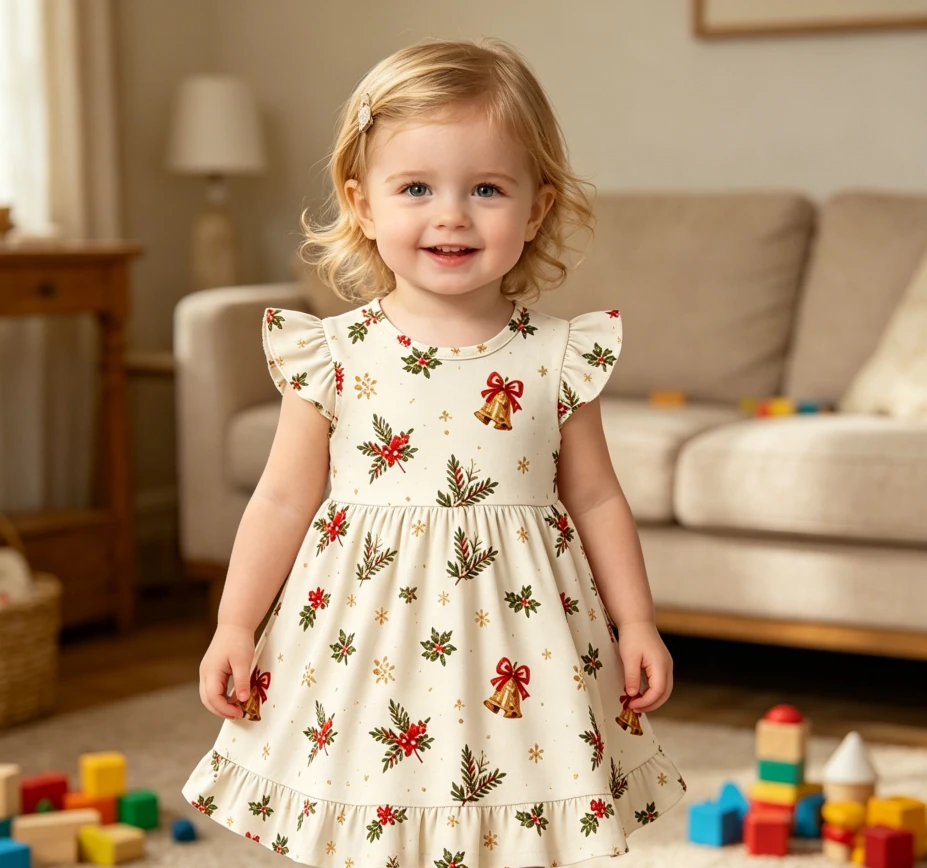 Wholesale Toddler Dresses Child Baby Girls Teenagers Ruffle Sleeve Dress with Ruffle product image 4