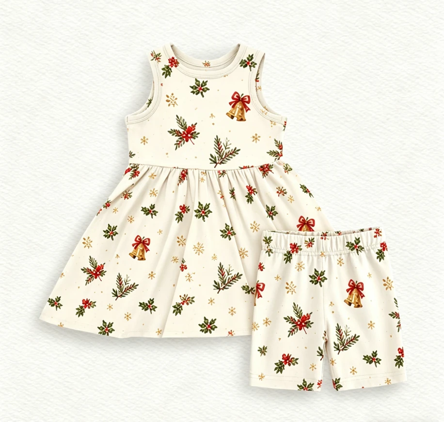 Girls Sleeveless Twirl Dress with Biker Shorts Set product image 1