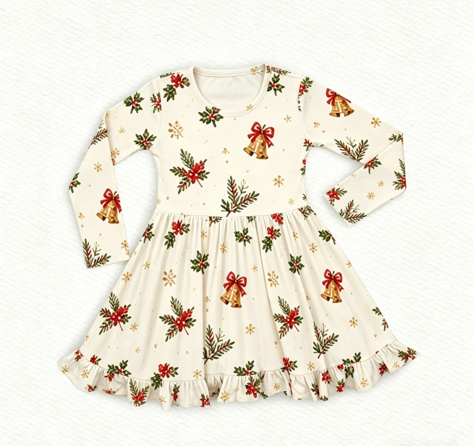 Boutique Infant Toddler Clothing Child Baby Girls Long Sleeve Twirl Dress With Ruffle Bottom product image 1