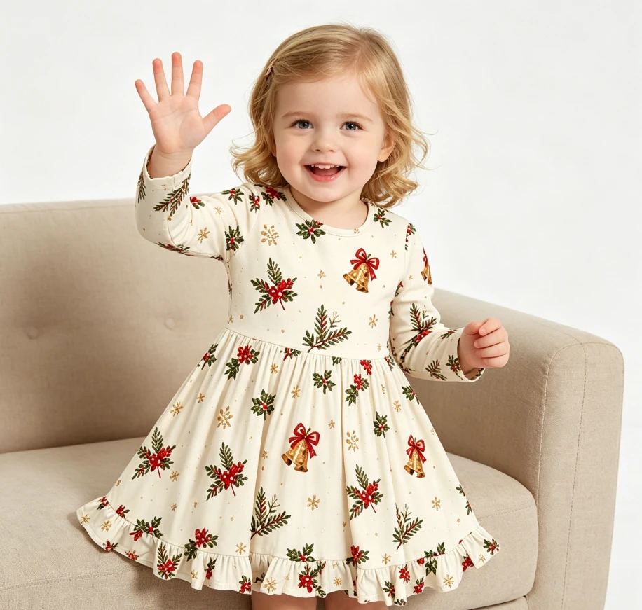 Boutique Infant Toddler Clothing Child Baby Girls Long Sleeve Twirl Dress With Ruffle Bottom product image 5