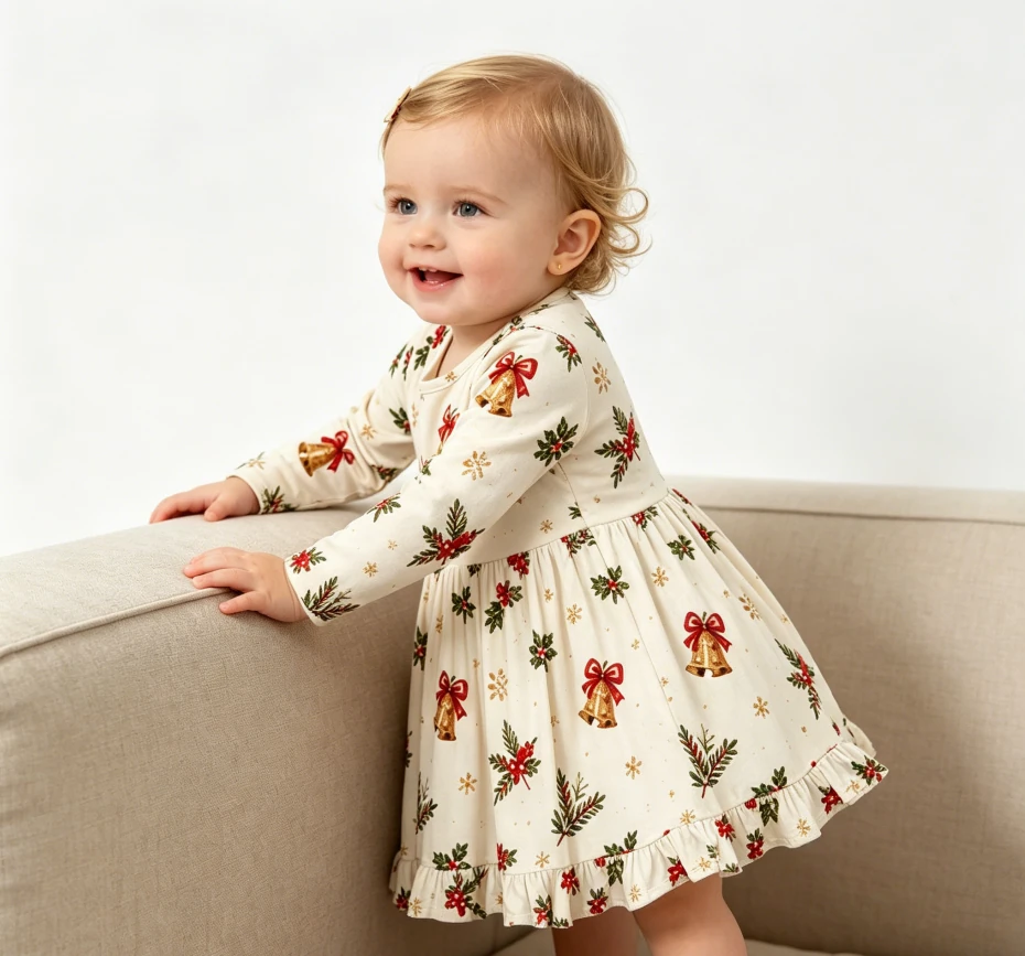 Boutique Infant Toddler Clothing Child Baby Girls Long Sleeve Twirl Dress With Ruffle Bottom product image 6