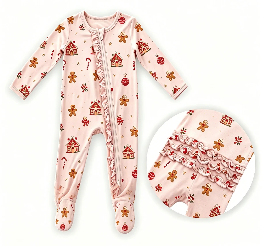 Newborn Ruffle Footie Sleeper Infant Holiday Zip Footie Baby Girls Zippy Layette product image 1