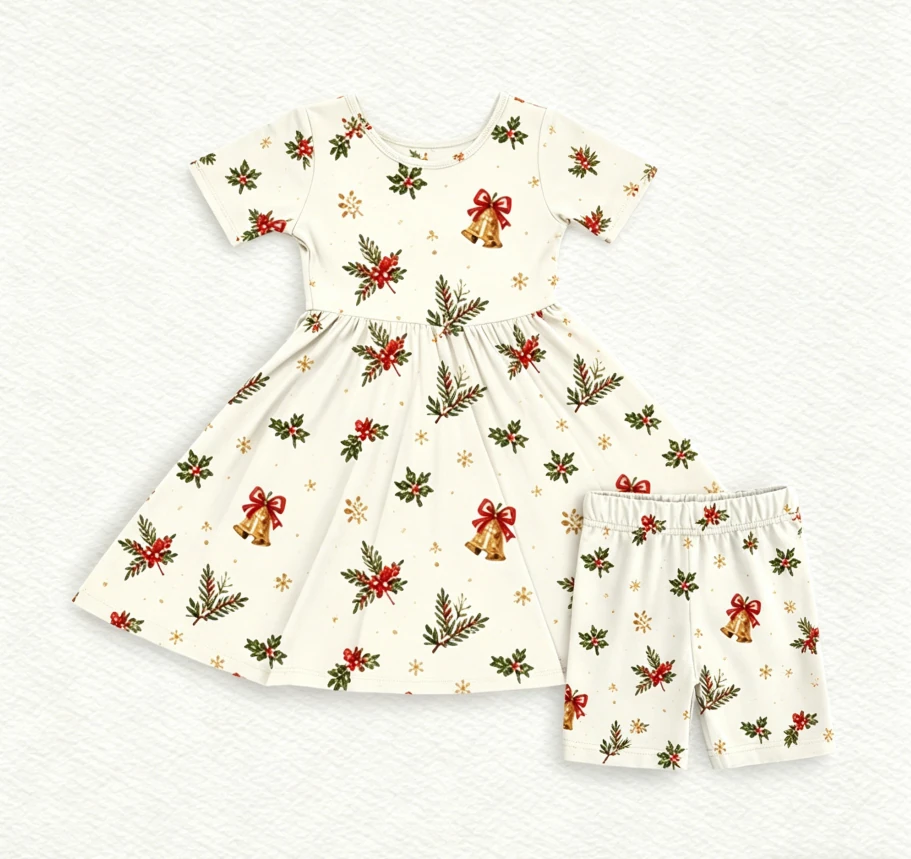 Baby Girls Holiday Basic Twirl Dress with Biker Shorts Children Clothing Set product image 1