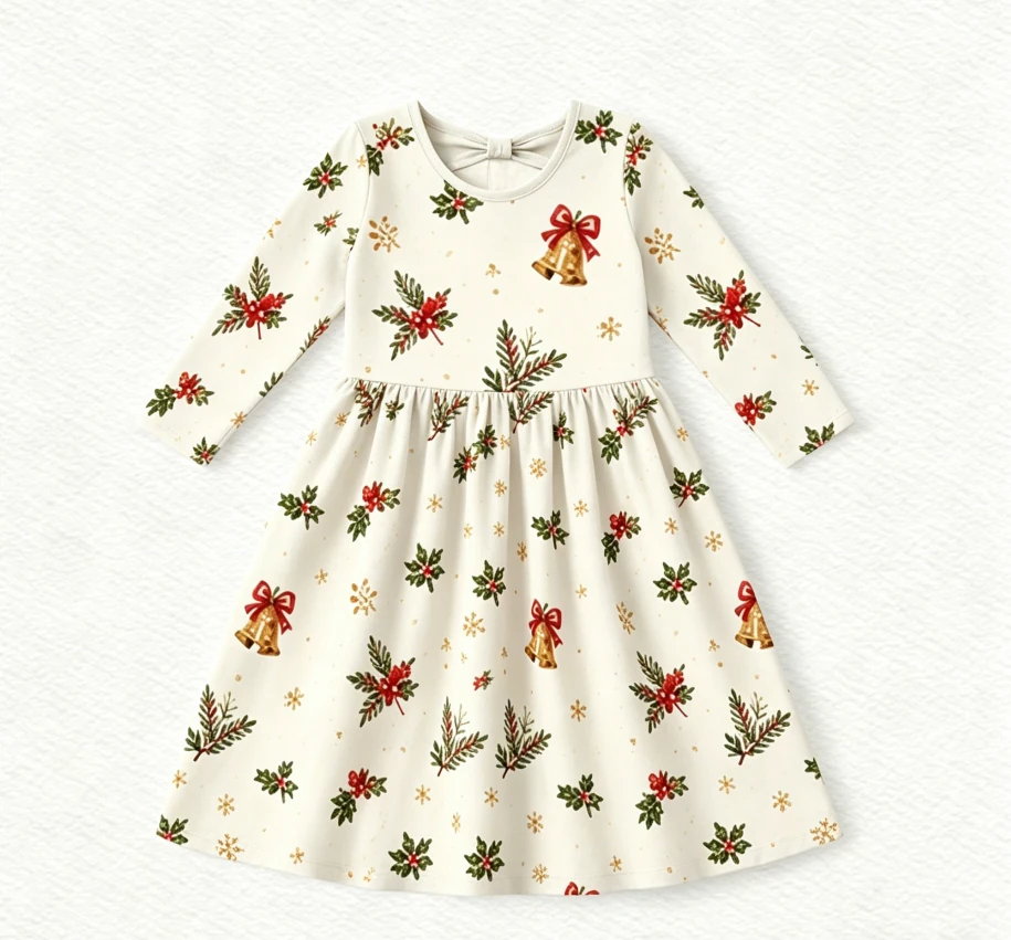 Factory Boutique Infant Toddler Clothing Child Baby Girls Long Sleeve Bow Back Twirl Dress product image 1