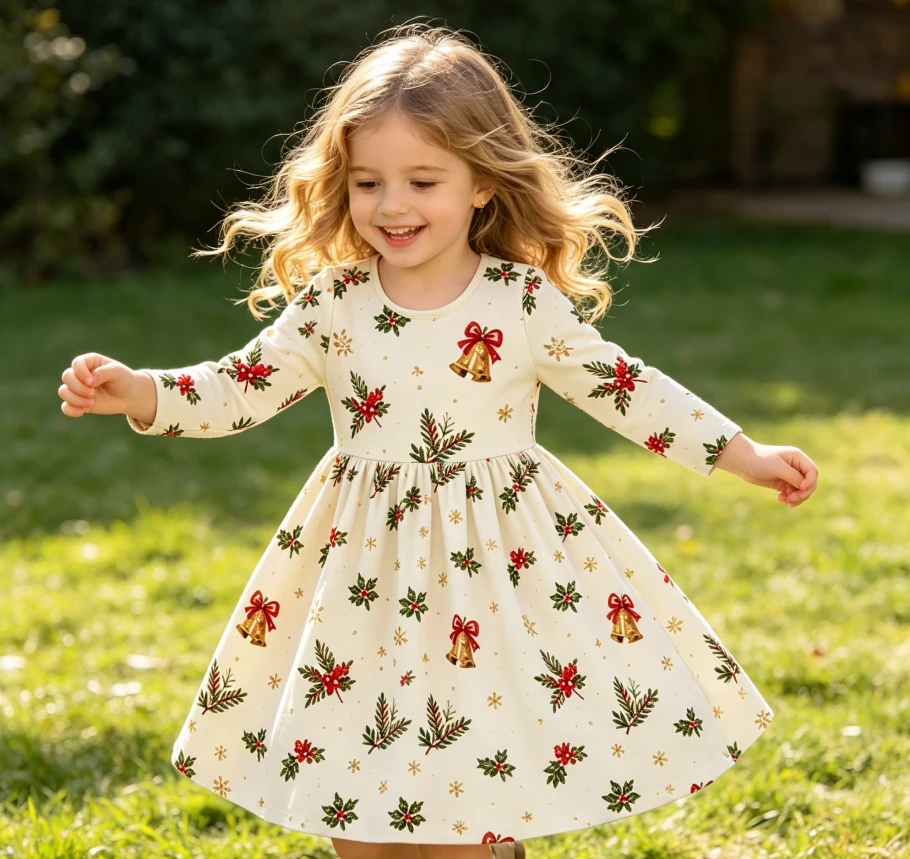 Factory Boutique Infant Toddler Clothing Child Baby Girls Long Sleeve Bow Back Twirl Dress product image 5